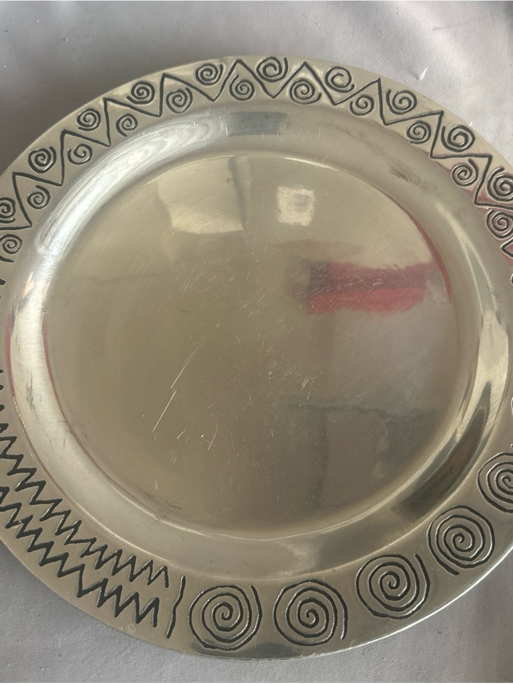 Wilton Armetale Silver Metal Charger Plate with Geometric Spiral Border